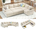 VanAcc 105' Sofa Bed, Sectional Sleeper Sofa with Pull Out Bed/Reclining Backrest, Sleeper Couch Bed with Storage, 6 Seater Couch Bed for Living Room, Chenille Beige