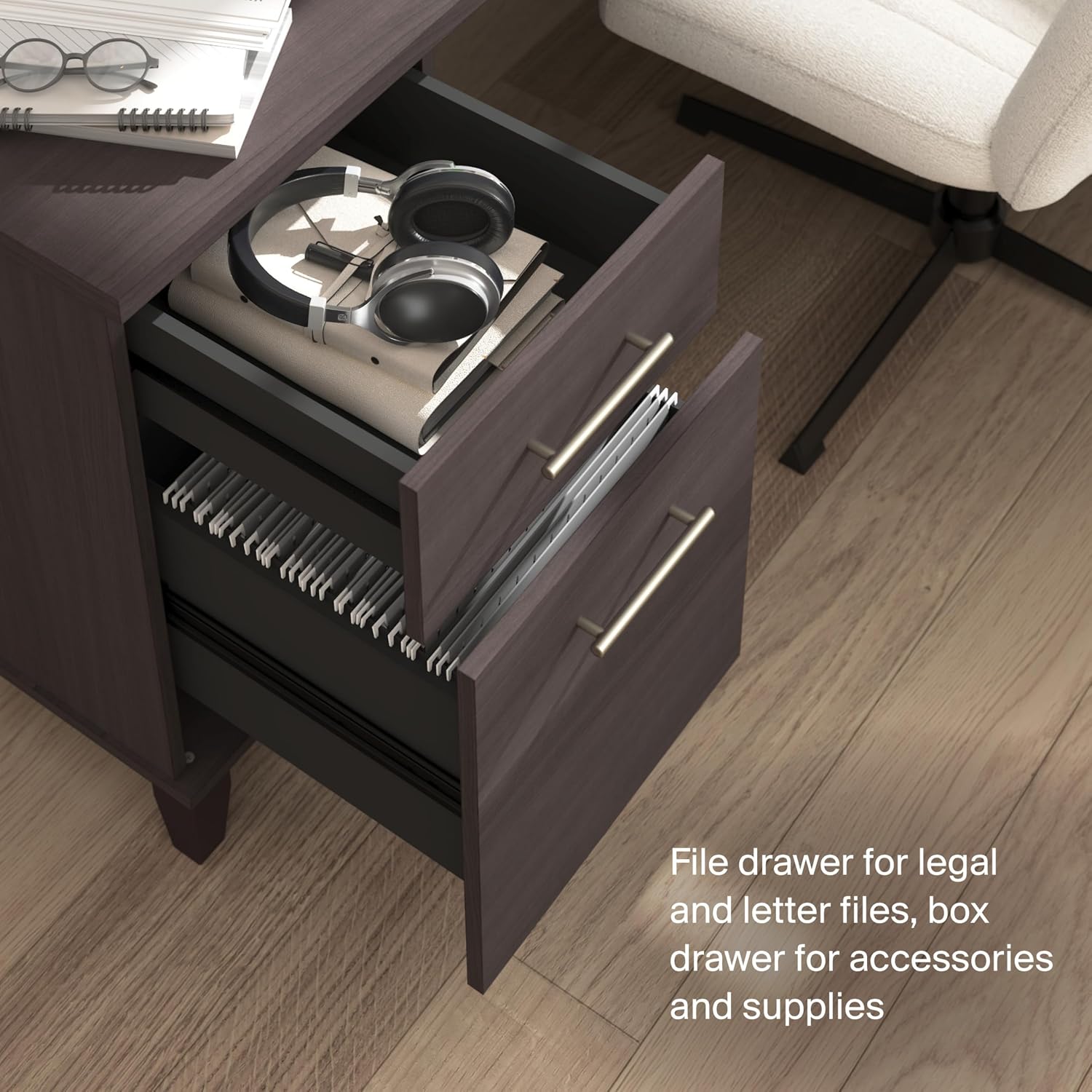 Bush Furniture 60-inch L Shaped Desk with Storage, Spacious Corner Computer Table for Home Office, Somerset Collection, Storm Gray