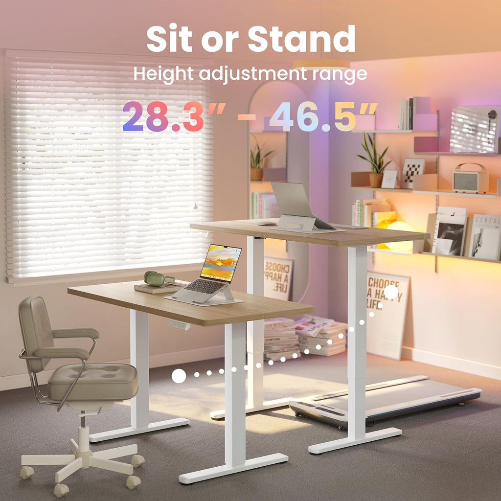 HUANUO Electric Standing Desk,48' x 24' Height Adjustable Desk, 4 Memory Height Settings, Sit to Stand Up Desk for Home Office, with Headphone Hook, Cable Manager, Natural