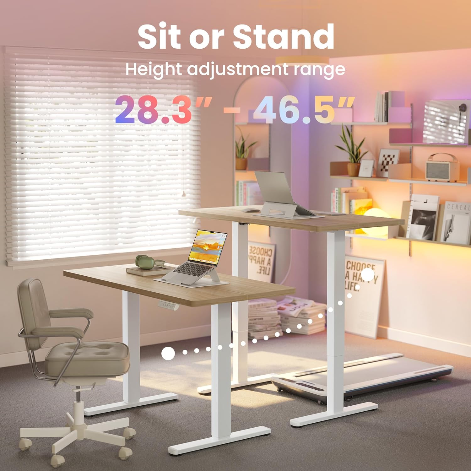 HUANUO Electric Standing Desk,48' x 24' Height Adjustable Desk, 4 Memory Height Settings, Sit to Stand Up Desk for Home Office, with Headphone Hook, Cable Manager, Natural