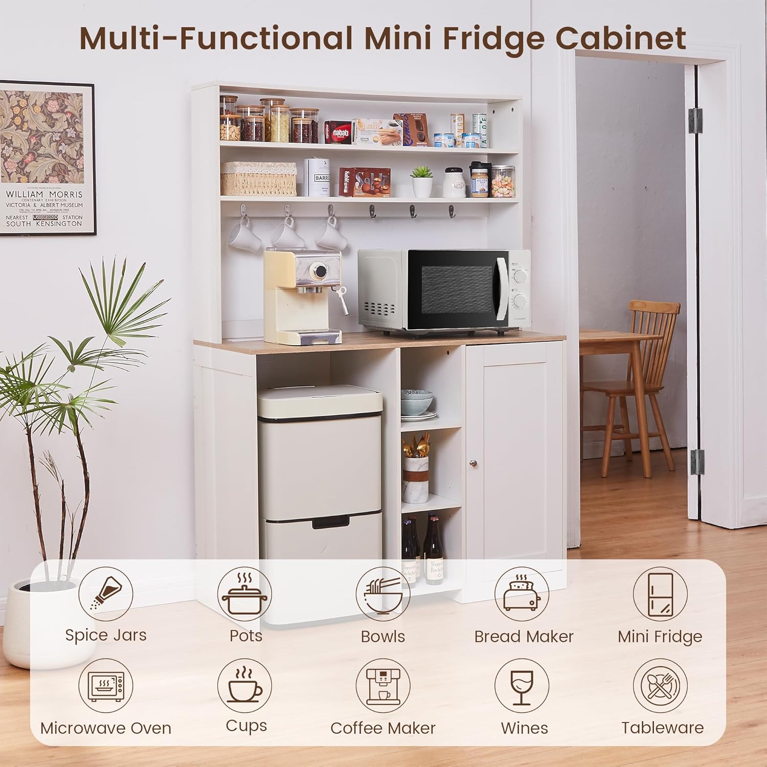 Mini Fridge Cabinet with Storage, Coffee Bar Cabinet with Mini Fridge Space and Power Outlet, Liquor Wine Bar Cabinet with Microwave Shelf, Beverage Station for Kitchen, Dorm, Living Room