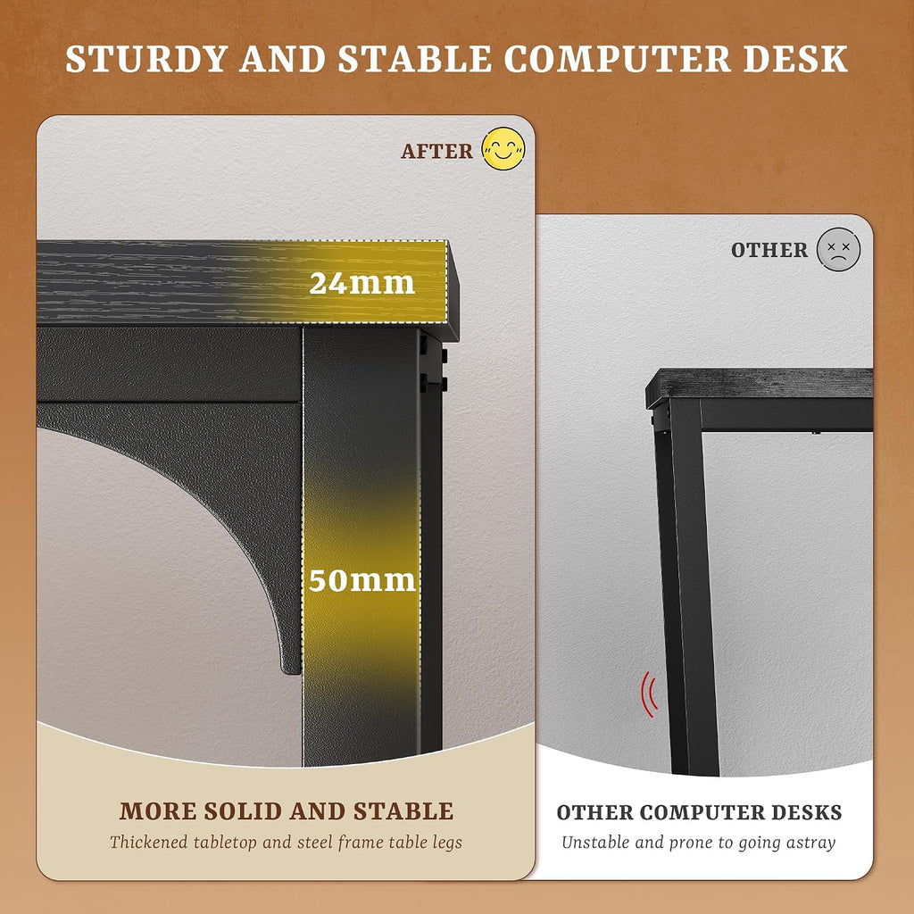DurayLoly 63 Inch Gaming Desk with 0.95 Inch Thicker Desktop, Computer Desk with Power Outlets & Monitor Stand & LED Light & Storage Bag, Office Writing Desk for Home Office, Study, Bedroom, Black