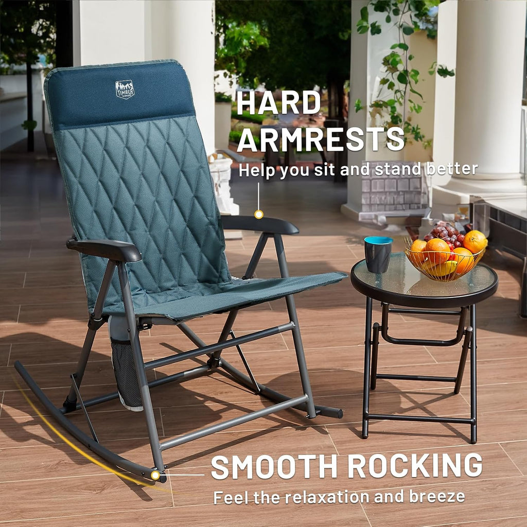Timber Ridge 3-Level Adjustable Rocking Camping Chair, Ergonomic Padded High Back, Supports 300 LBS, Stable Anti-Tip Rocker, Hard Armrests for Easy Standing, Portable for Patio, Lawn & Tailgating