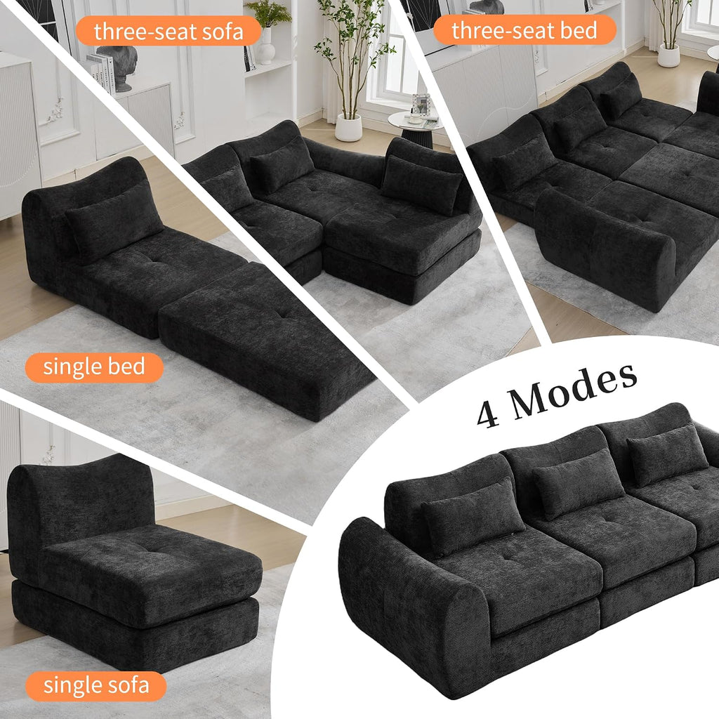 MAXMAXX 102' Cloud Sofa, 4-in-1 Folding Sofa Bed, Floor-Standing Boneless Couch, Futon Sofa Bed for Living Room, Bedroom and Entertainment Room (Black)