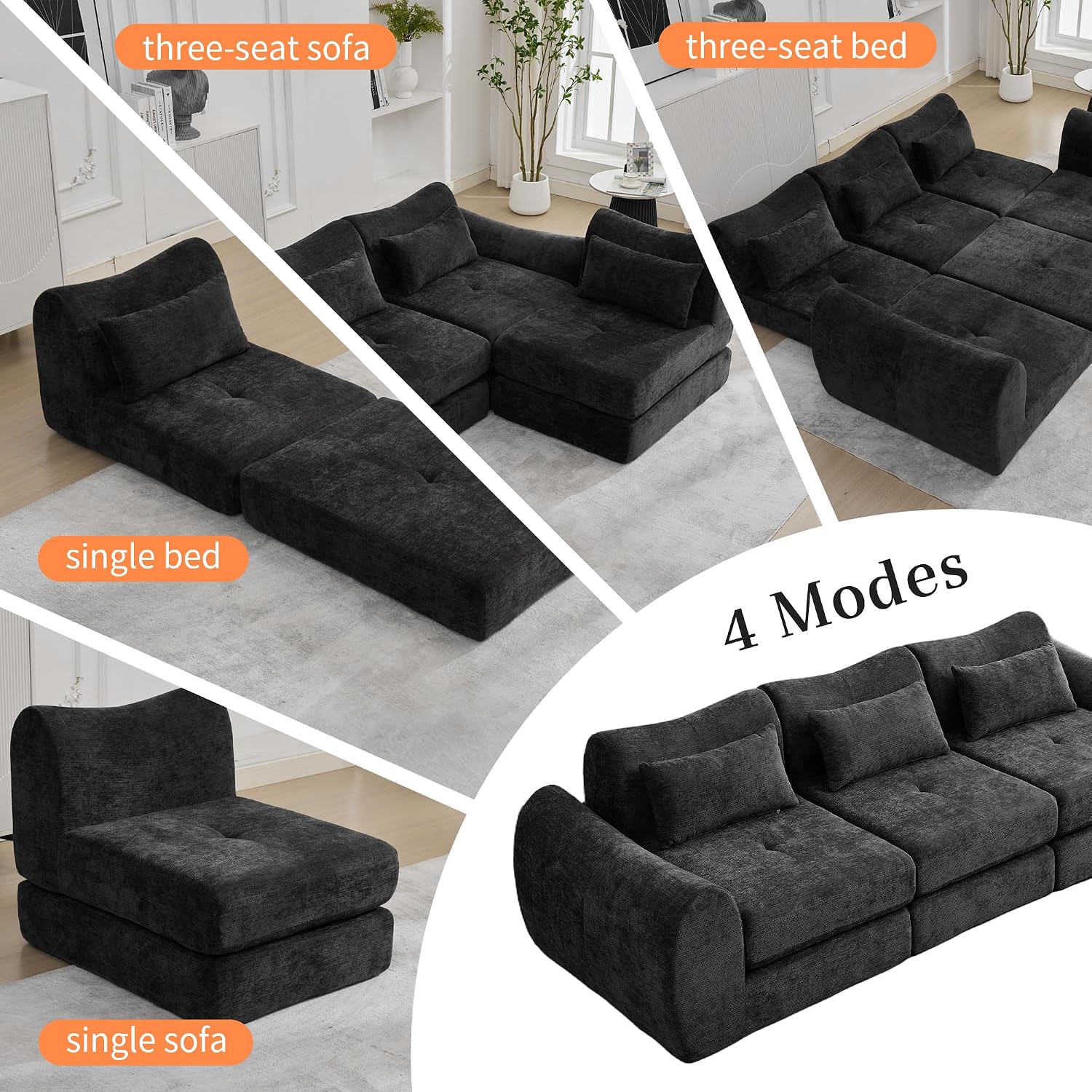 MAXMAXX 102' Cloud Sofa, 4-in-1 Folding Sofa Bed, Floor-Standing Boneless Couch, Futon Sofa Bed for Living Room, Bedroom and Entertainment Room (Black)