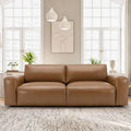 COLAMY 95' Oversized PU Leather Sofa, Comfy Sofa Couch with Extra Deep Seats, Wide Arm, Down Filled 3-Seater Sofa for Living Room, Apartment Lounge-Light Brown