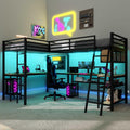 L-Shaped Loft Bed Twin Size with 2 Built-in Desks and Storage Shelves, Metal Gaming Loft Bed with LED and Charging Station for 2 Kids Teens Boys Girls