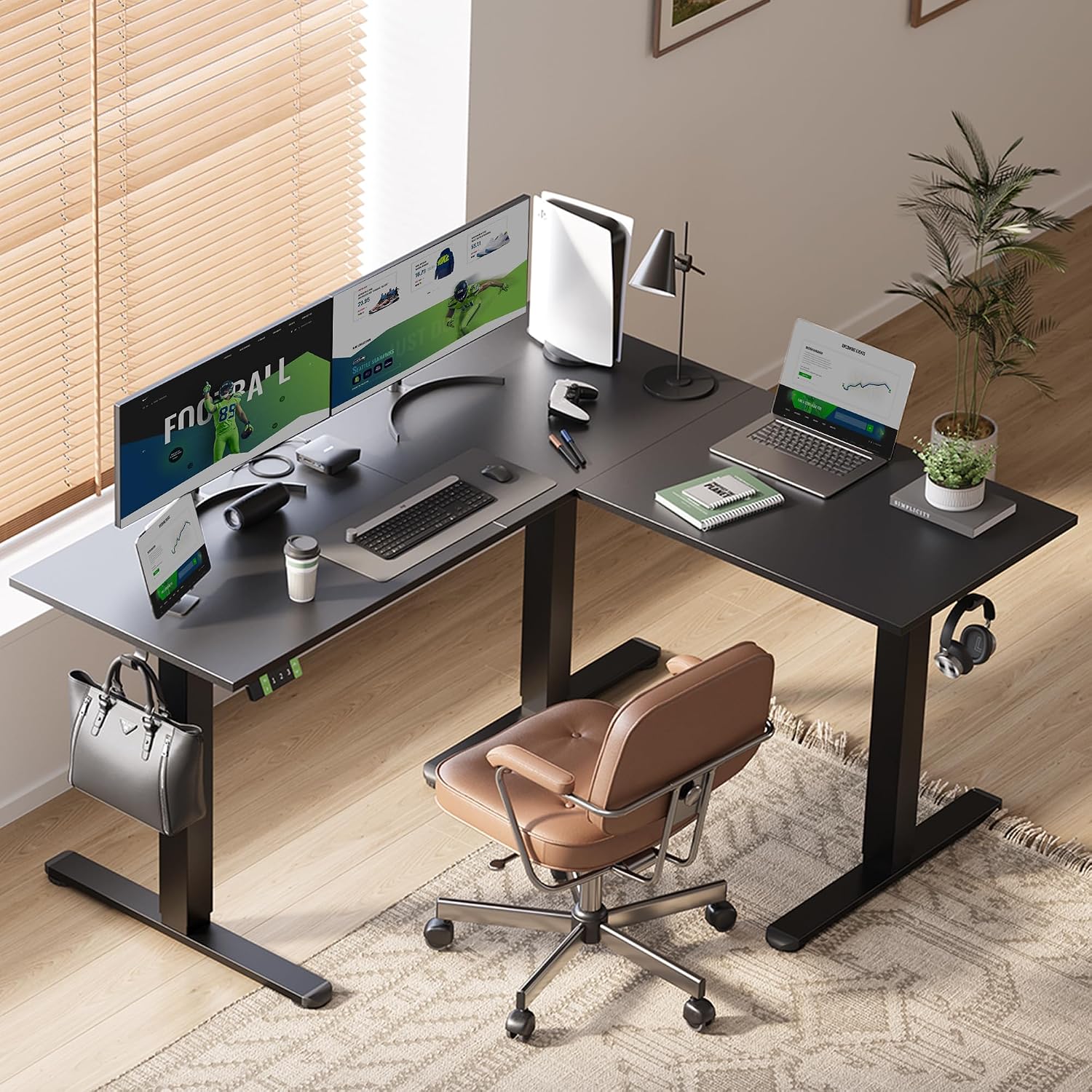 YDN L Shaped Standing Desk, Electric Standing Desks L Shape Adjustable Height Dual Motor, 59 Inch Corner Standing Desks with Splice Board for Home Office, Large Standing Desk, Black