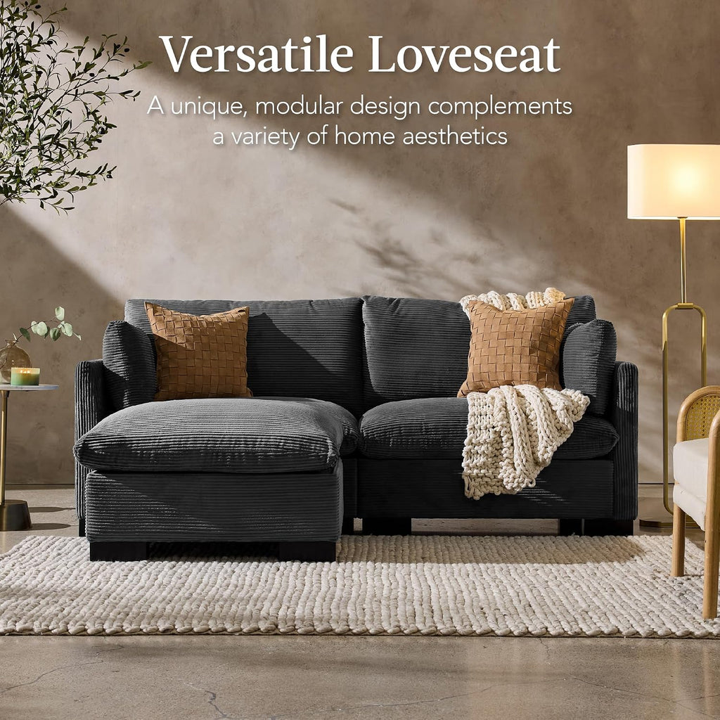 Best Choice Products Modern Loveseat Sofa for Living Room, Corduroy Recliner, Removable Cover, Spring Cushions, Solid Wood Frame, Easy Assembly for Small Spaces, 82in – Gray