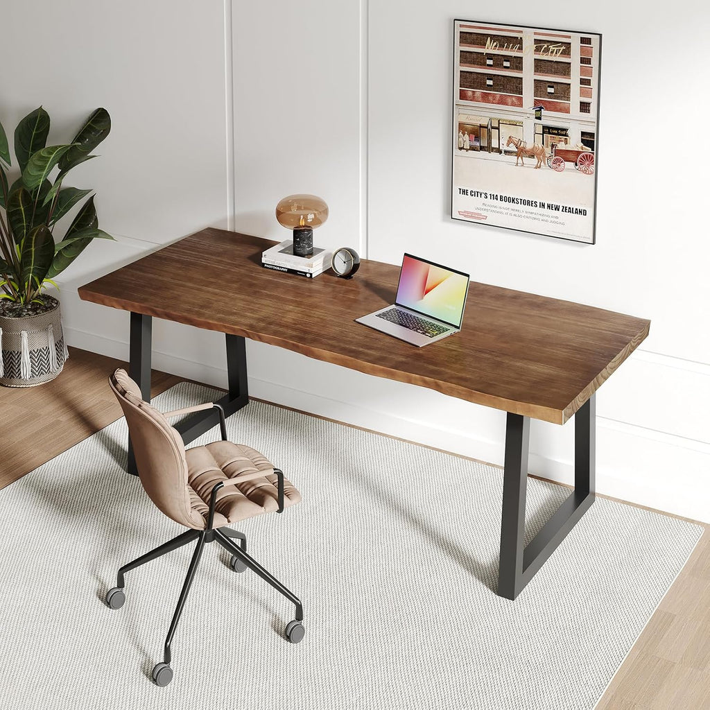 Sihtengxxhongs Solid Wood Computer Desk,Rustic Style 55-inch Large Office Desk- Modern Gaming Working for Home Office, Modern Simple Design, Ideal for Study, Writing, Dining