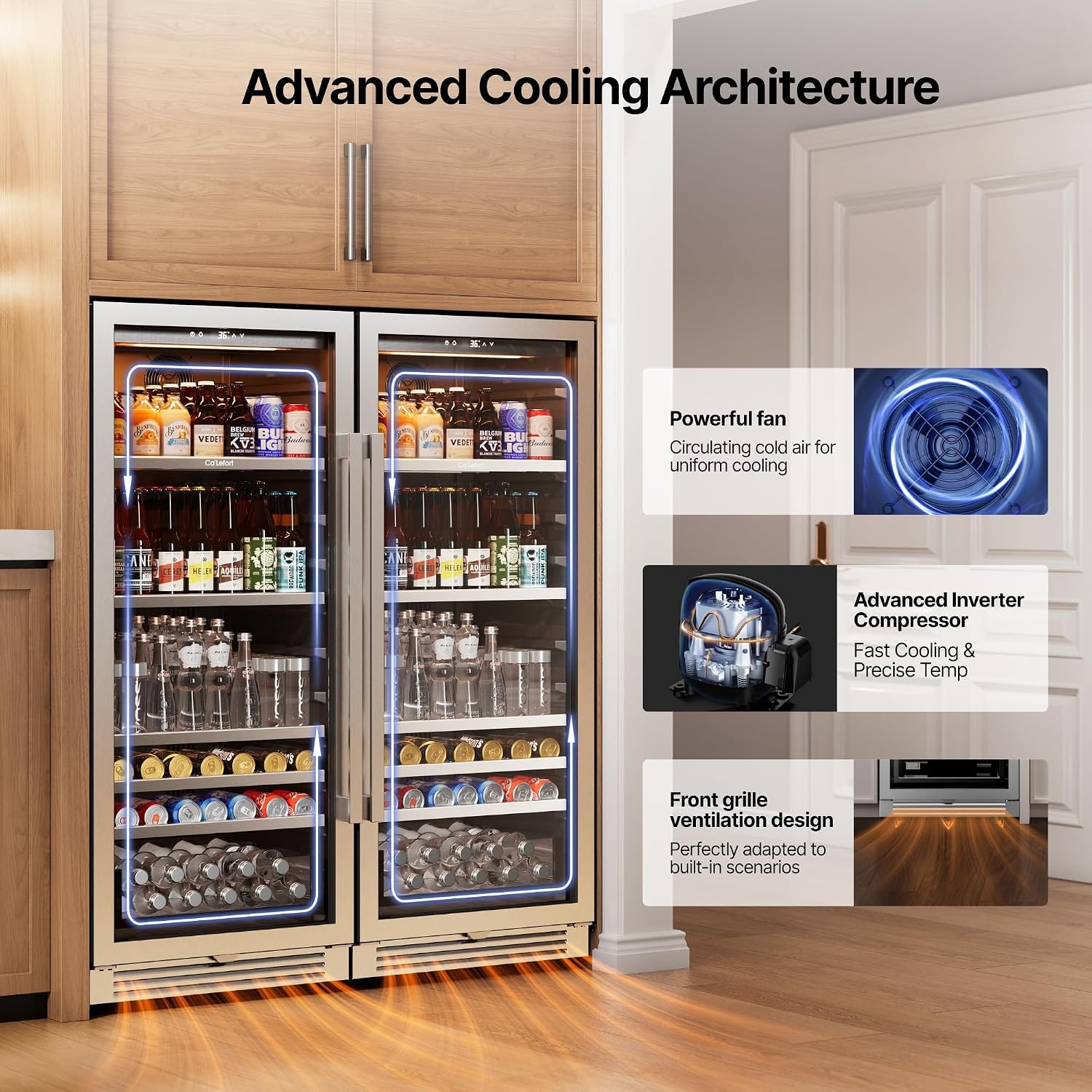 Ca'Lefort Beverage-Refrigerator 48 Inch, Tall Beverage Fridge Cellars Large Bar Drink Cabinet Built-in or Freestanding with Glass Door, Beer Cooler for Bottles and Cans Beer/Soda/Water/Wine