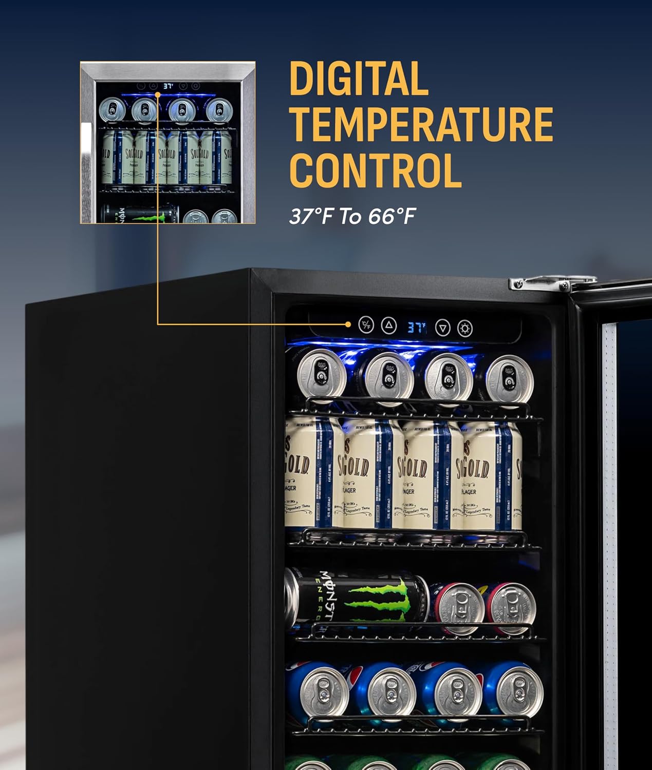 NewAir 96 Can Built-In Beverage Refrigerator | 15' Small Mini Fridge for Bedroom, Home Bar or Office | Quiet Cooling & Precise Temperature Control | Stainless Steel