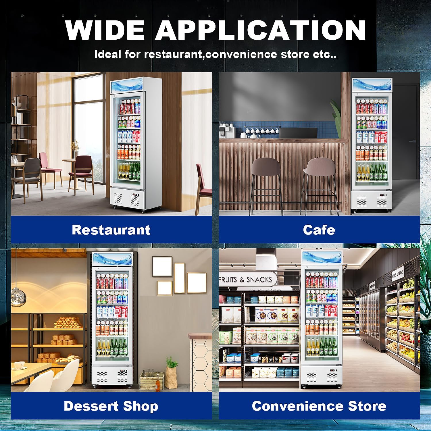 White Commercial Glass Door Display Refrigerator 11 Cu.ft Cooler Beverage Refrigerators with LED Light and 5 Shelves for Cafe Restaurant Store Bar