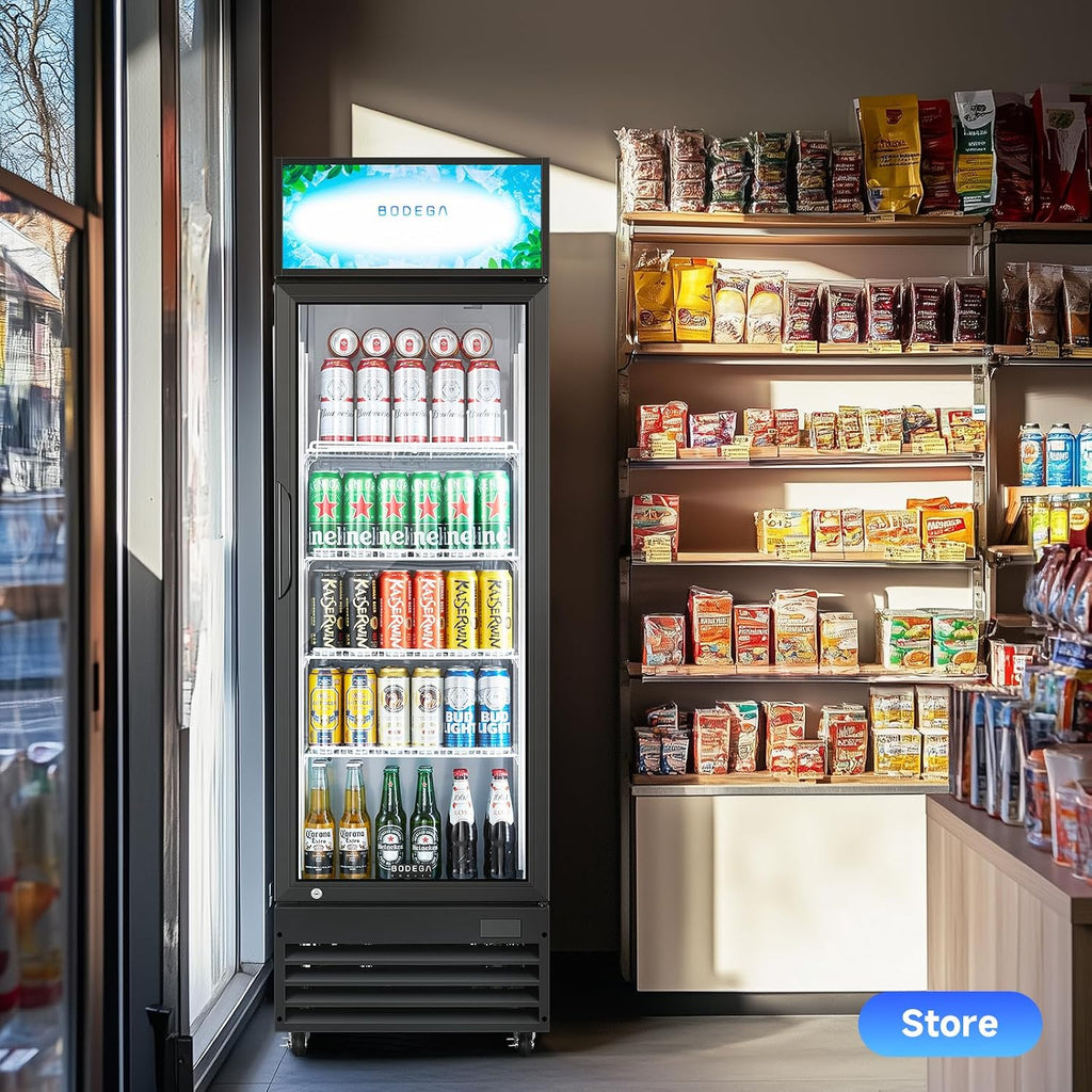 BODEGA BODEGACOOLER 9 Cu. Ft Commercial Merchandiser Refrigerator, Black Large Commercial Refrigerator With Glass Door, LED Light/Door Lock,Upright Display Refrigerator For kitchen/Garage/Office.