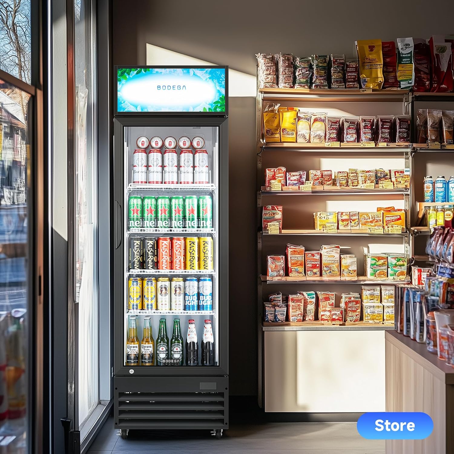 BODEGA BODEGACOOLER 9 Cu. Ft Commercial Merchandiser Refrigerator, Black Large Commercial Refrigerator With Glass Door, LED Light/Door Lock,Upright Display Refrigerator For kitchen/Garage/Office.