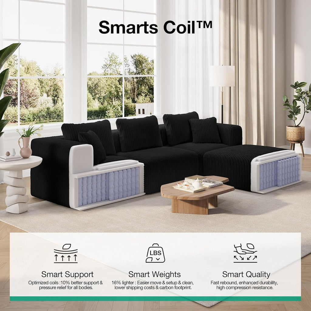 Novilla 141' Modular Sectional Sofa, Modern Cloud Sectional Couch with Smarts Coil® Support, U-Shape Boneless Couch for Living Room Apartments Bedroom, No Assembly Required (4 Seat w/ 2 Ottoman)