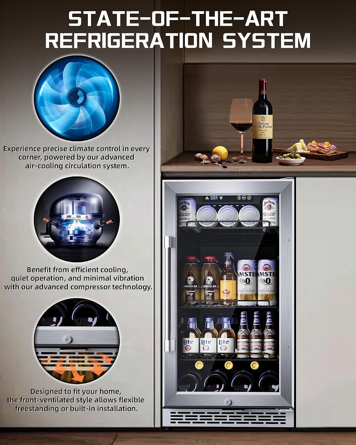 18'' Beverage Refrigerator, 160-Can Built-in or Freestanding Beverage Cooler with Four Adjustable Leveling Feet and Adjustable Shelves for Soda, Beer, Water, and Wine – Perfect for Home, Office, or Ba