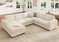HONBAY Corduroy Sectional Sofa with Storage, U Shape Sofa with Chaise, 7 Seater Sectional Couch for Living Room, Beige