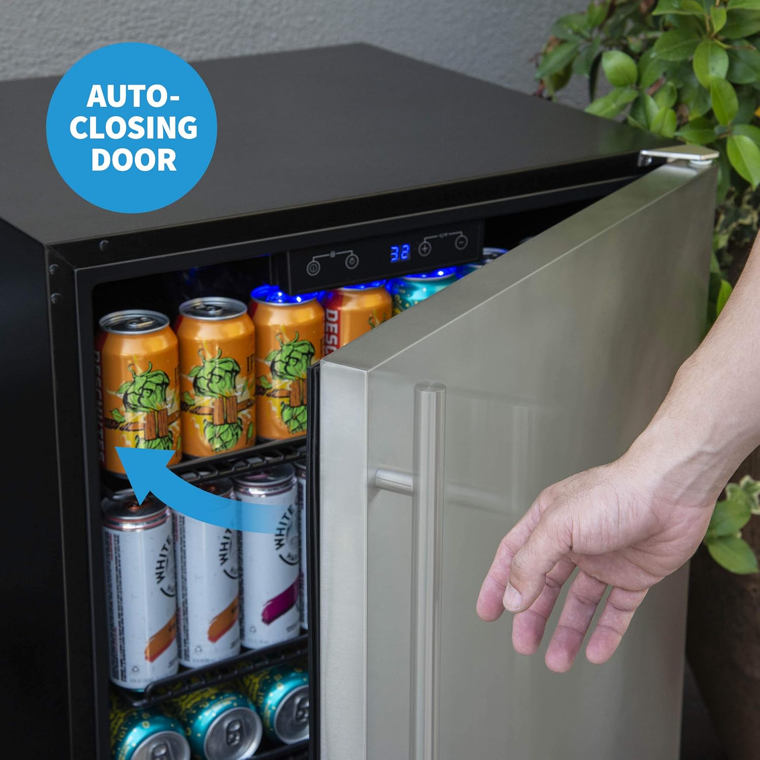 NewAir 24' Outdoor Beverage Fridge | Freestanding or Built-In Under counter Refrigerator for Outside Patio | Weatherproof Outdoor Fridge for 160 Cans with Auto-Closing Door | Stainless Steel