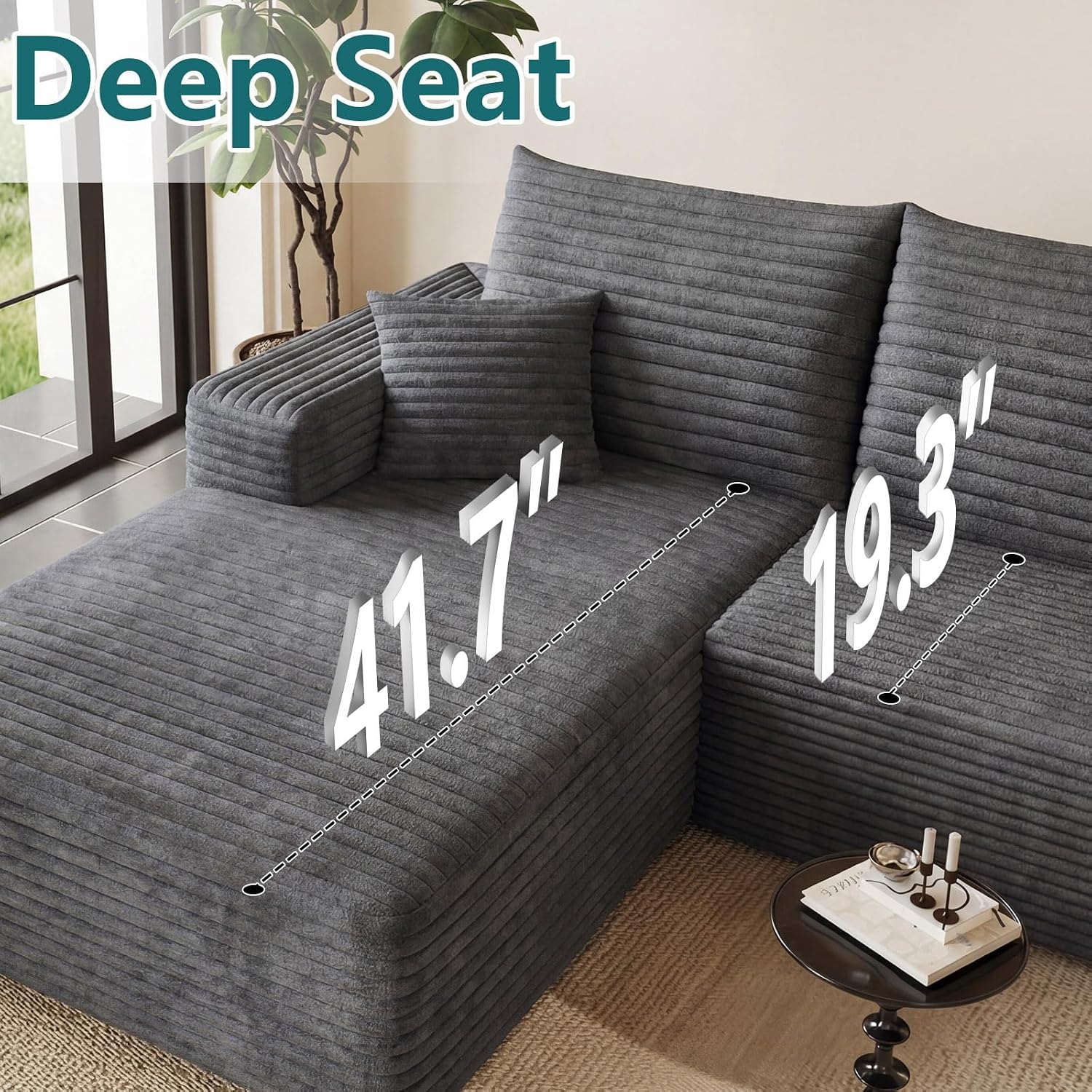 95' Modular Sectional Couch, Boneless L Shaped Cloud Sofa with Chaise Lounge, Corduroy Upholstered Couches Memory Foam Deep Seat, No Assembly Required, Ideal for Living Room(Dark Gray, Left Facing)