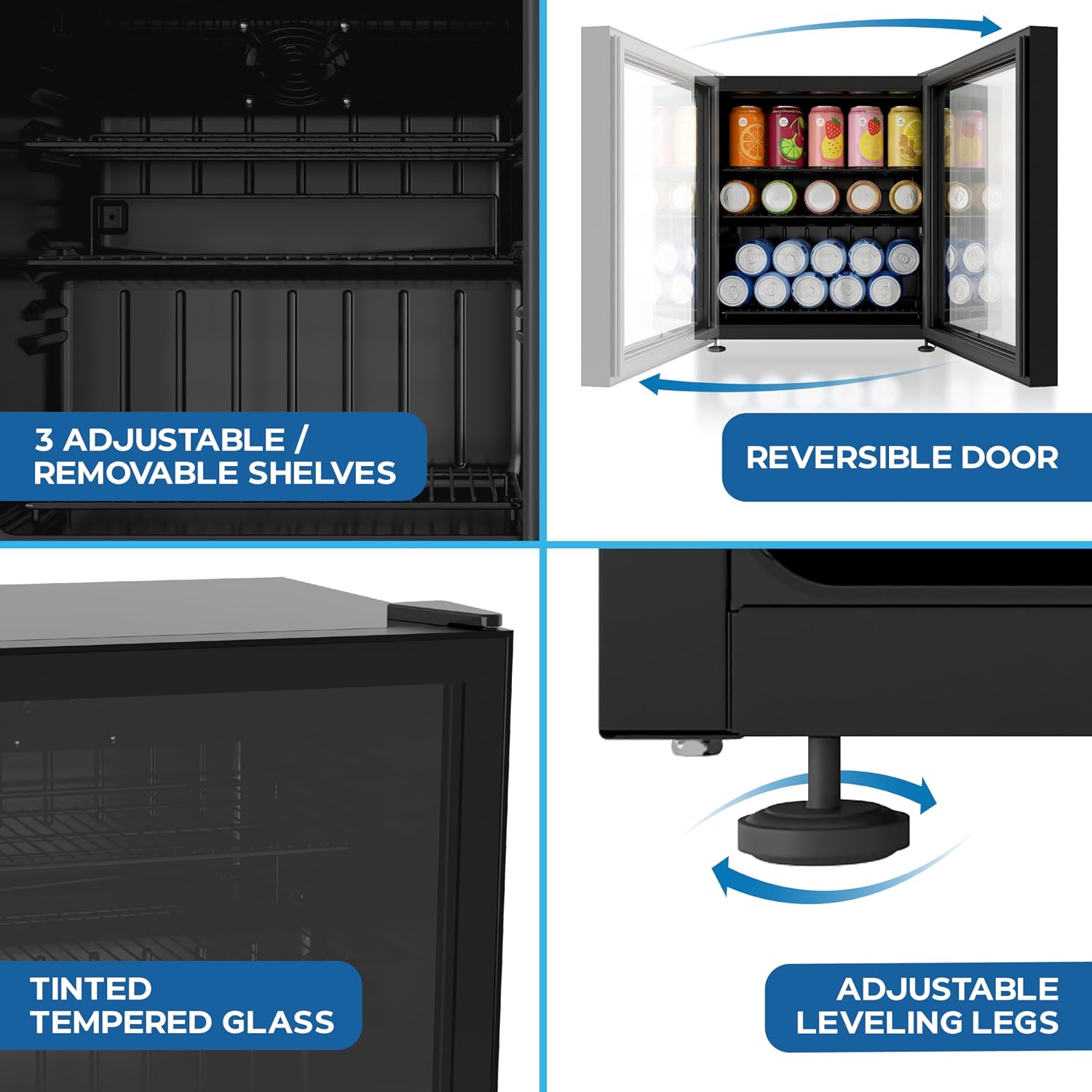 Avanti 60-Can Beverage Center Refrigerator with Glass Door, Adjustable Shelves, Full Range Temperature Control 32°F–50°F, Black
