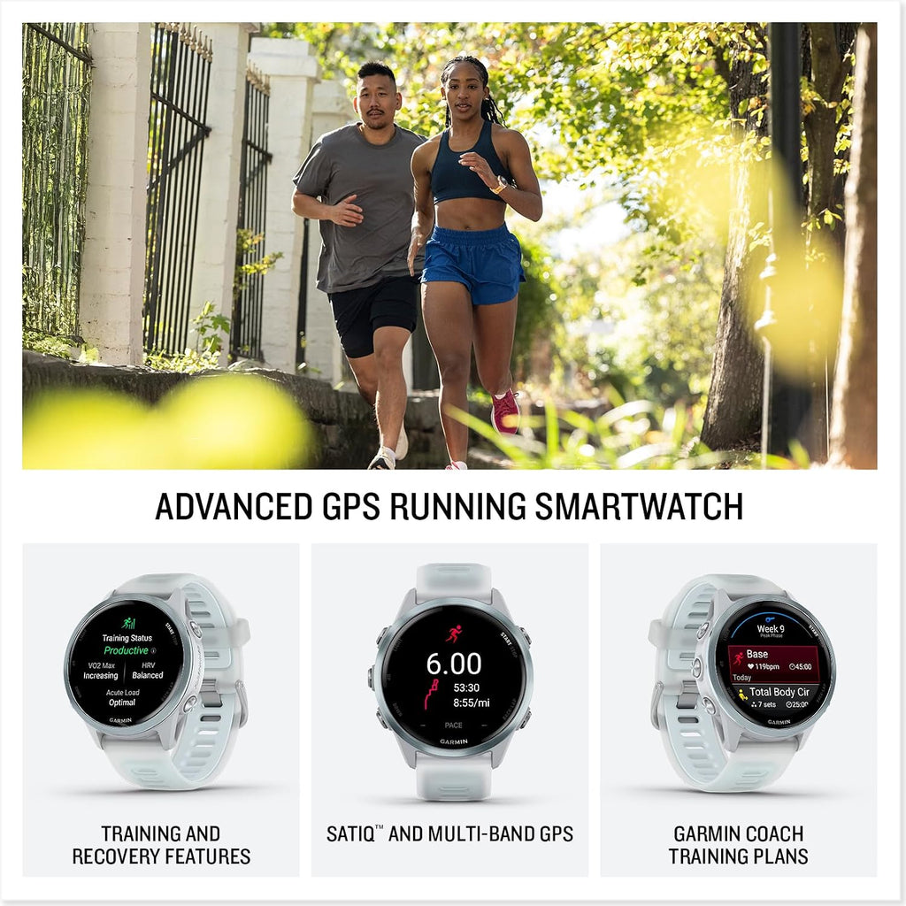 Garmin Forerunner 570 Running Smartwatch, 42MM WiFi, GPS Fitness Watch for Men and Women, Cloud Blue Aluminum with Translucent Whitestone/Cloud Blue Band + Access 600 Fitness Monitor XS-S + More