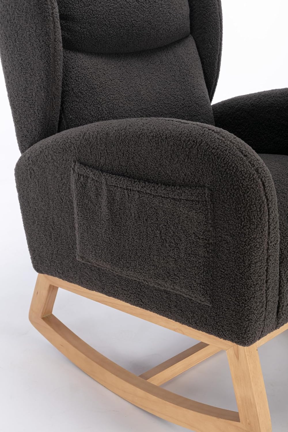 Nursery Glider Chair - Wingback Teddy Upholstered Rocking Chair with High Backrest, Ergonomic Rocker Chair for Breastfeeding & Baby Room, Modern Accent Armchair for Living Room & Bedroom, Gray