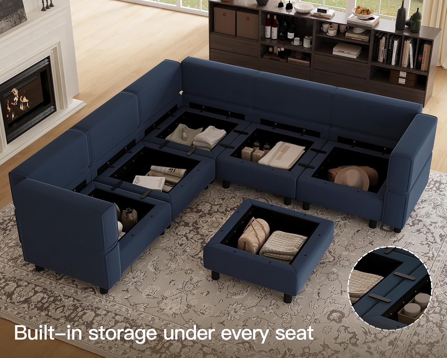 Belffin Modular Sectional Sofa with Storage Seats Velvet L Shaped Corner Couch Convertible Sectional Sofa with Chaise (Blue, L Shape-1)…
