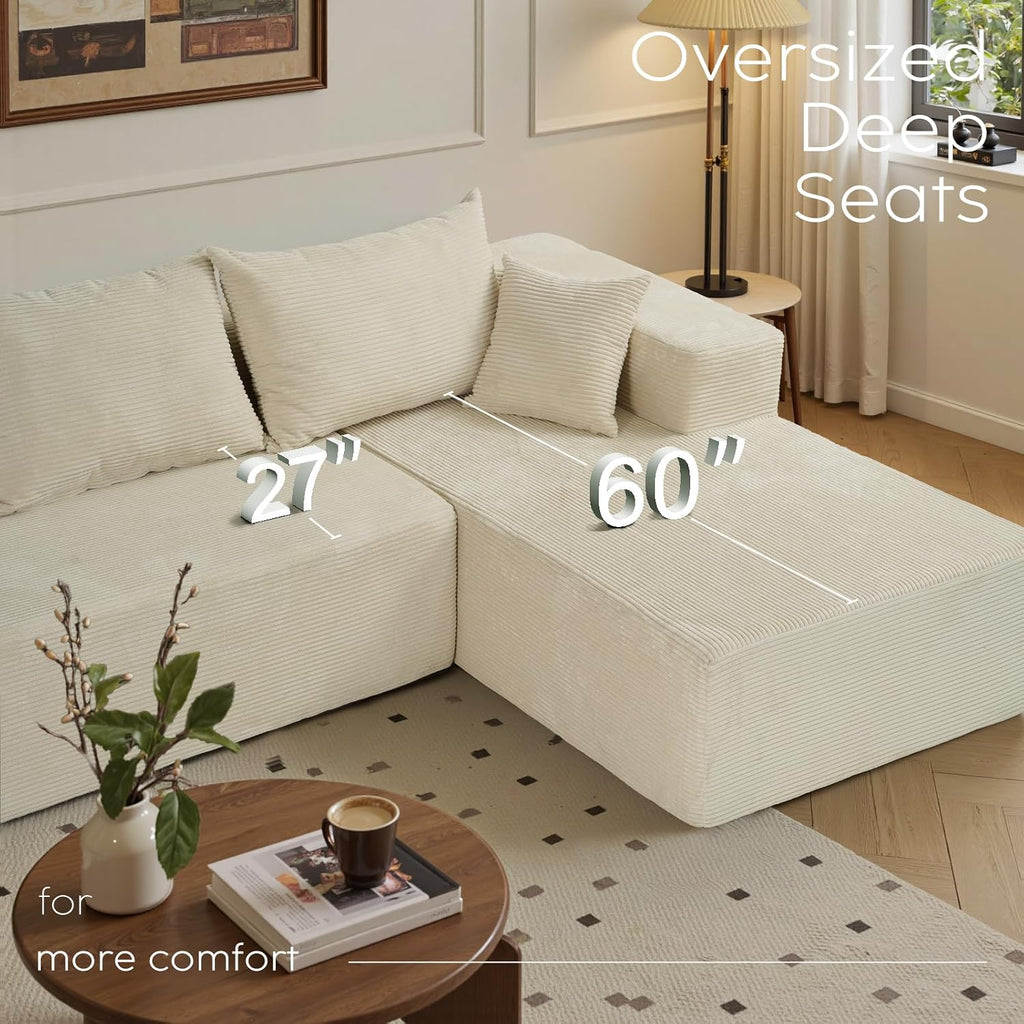 103' Cloud Sectional Couch with L-Shape Chaise,Modern Modular Sofa with Deep Seat, Upholstered Couches for Living Room Bedroom,No Assembly Required, Beige (Right Facing Chaise)