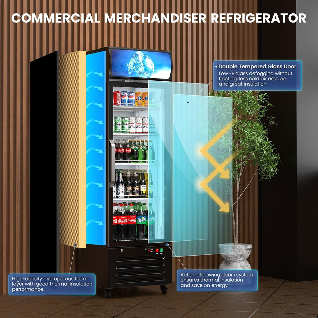 Mojgar 2.4 Cu Ft Commercial Merchandiser Refrigerator for Beverage,Glass Door Upright Display Fridge with Front LED Light,Large Freestanding Business Cooler for Shop,Restaurant,Apartment,etc