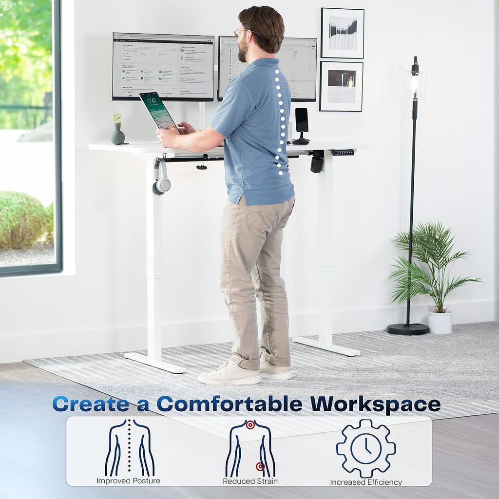 VIVO Electric 55 x 28 in Standing Desk, Memory Height Adjustment, 1B Series, Holds 220 lbs, One-Piece White Top, White Frame, DESK-KIT-1W55W