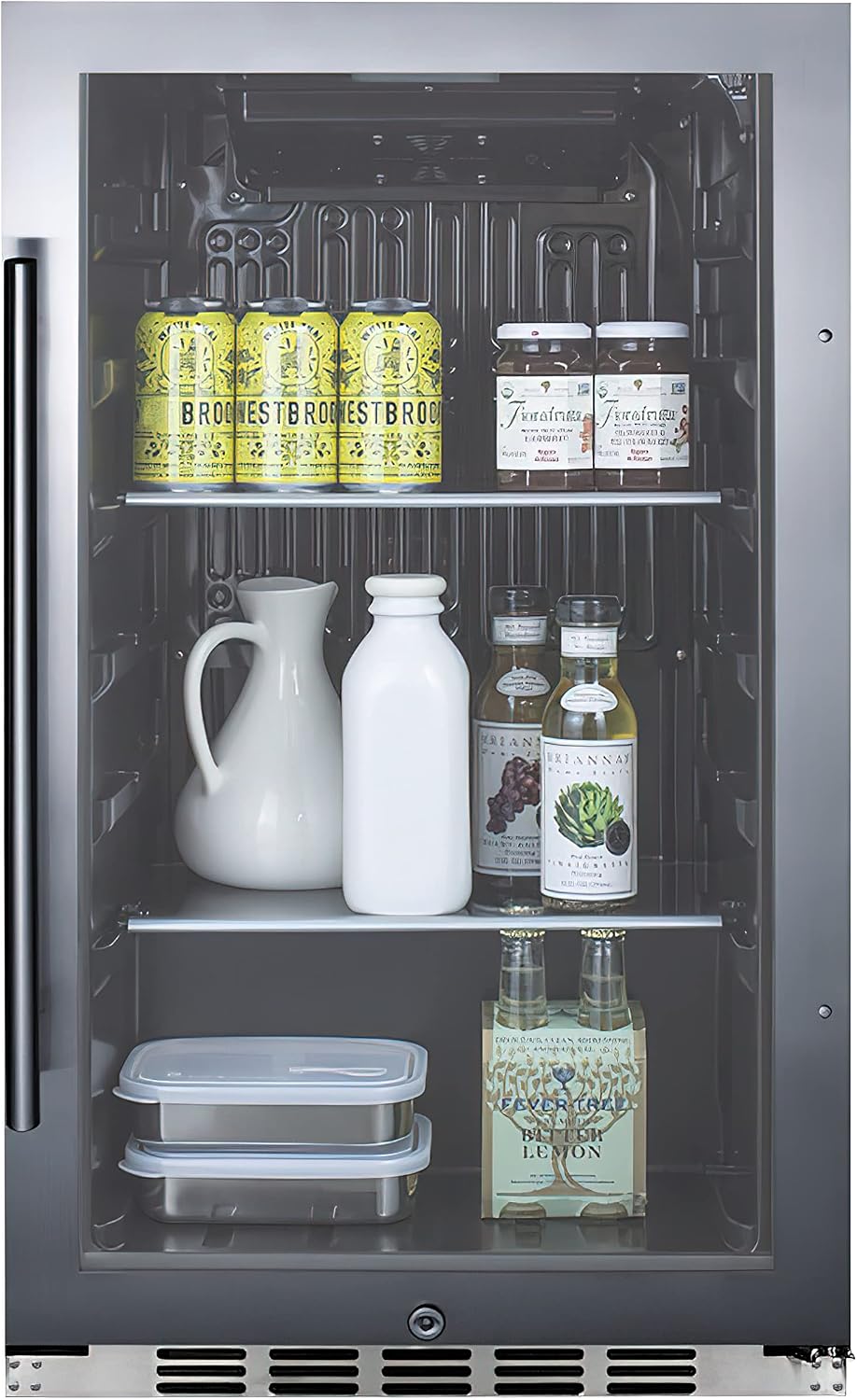 Summit Appliance SPR488BOSH34 Shallow Depth Indoor/Outdoor Beverage Cooler, 3.13 cu.ft. Capacity, 17.75' Depth, Weatherproof Design, Sealed Back, Factory Installed Lock, LED Lighting, Black Interior