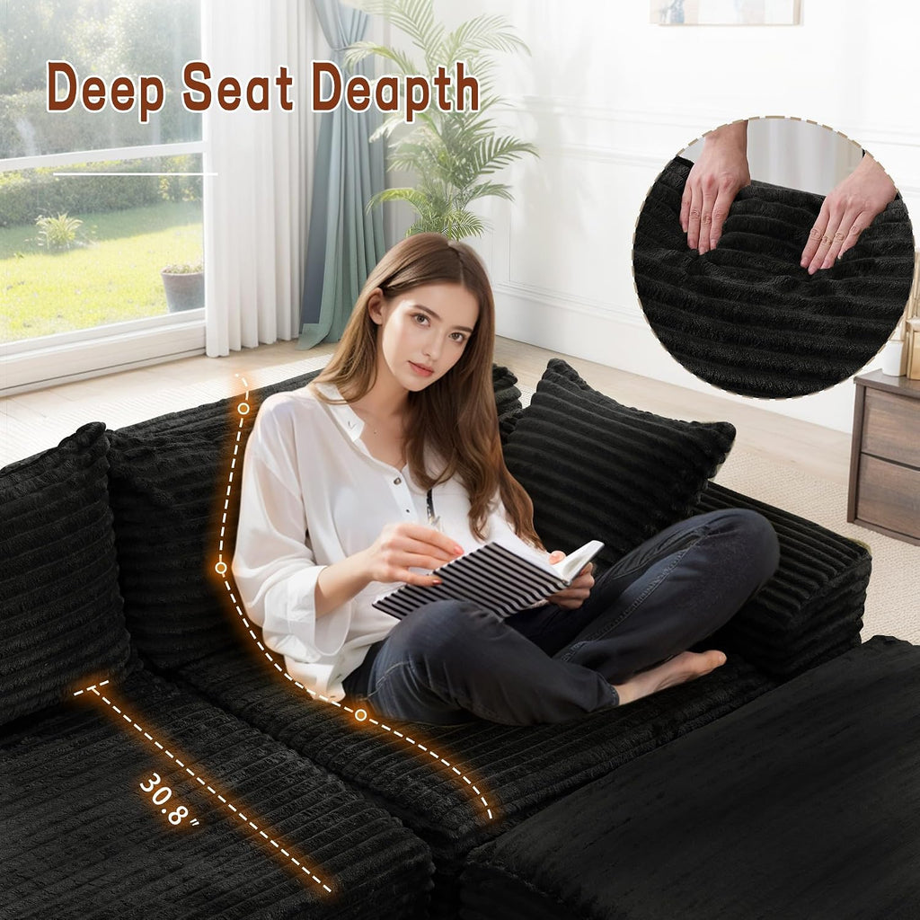 Korser 110' L-Shaped Modular Sectional Sofa with Chaise, Boneless Comfy Corduroy Fluffy Couch with Deep Seat and Side Pockets, Flexible Module Combination for Living Room, No Assembly, Side Pockets