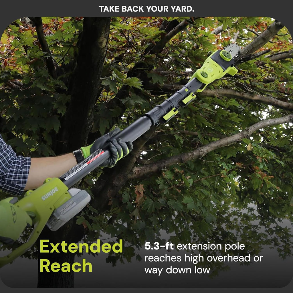 Sun Joe Cordless Lawn Care System, Grass & Hedge Trimmer Combo Power Tool Kit with 8' Pole Saw, Batteries & Charger - Heavy-Duty Trimming Machine Set for Lawn, Yard & Gardening Care, IONMAX GTS4002C