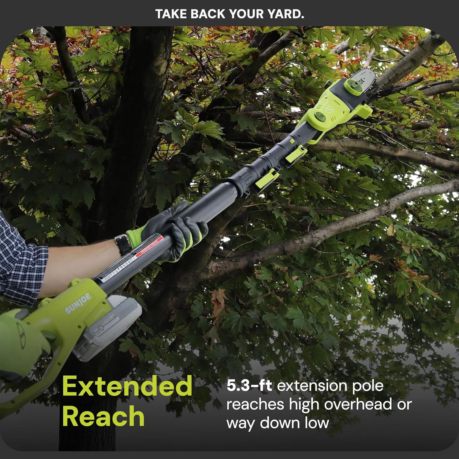 Sun Joe Cordless Lawn Care System, Grass & Hedge Trimmer Combo Power Tool Kit with 8' Pole Saw, Batteries & Charger - Heavy-Duty Trimming Machine Set for Lawn, Yard & Gardening Care, IONMAX GTS4002C