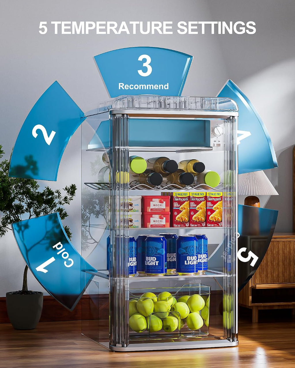 3.4 Cu.Ft. Beverage Refrigerator and Cooler, 120 Can Mini Fridge with Freezer Small Drink Cooler with Glass Door for Soda Beer or Wine for Office or Bar with Adjustable Removable Shelving