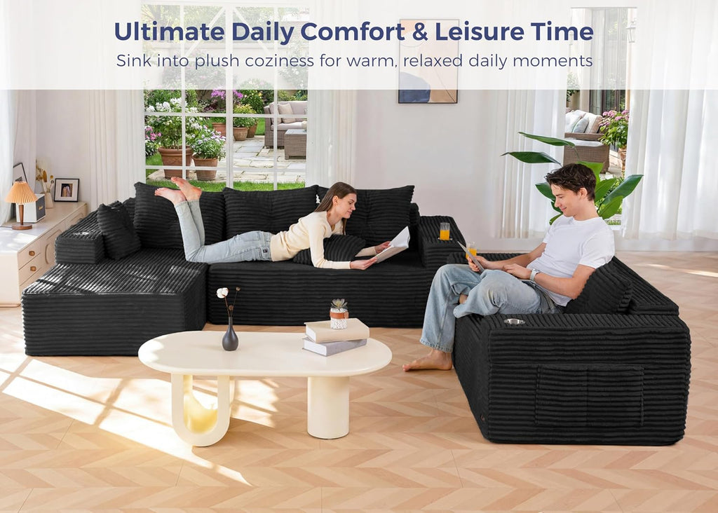 MAXYOYO Modular Sectional Couch with L-Shape Chaise and Loveseat, Modern Boneless Couch for Living Room, Oversized Sofa Sleeper with Deep Seat, No Assembly Required, Black