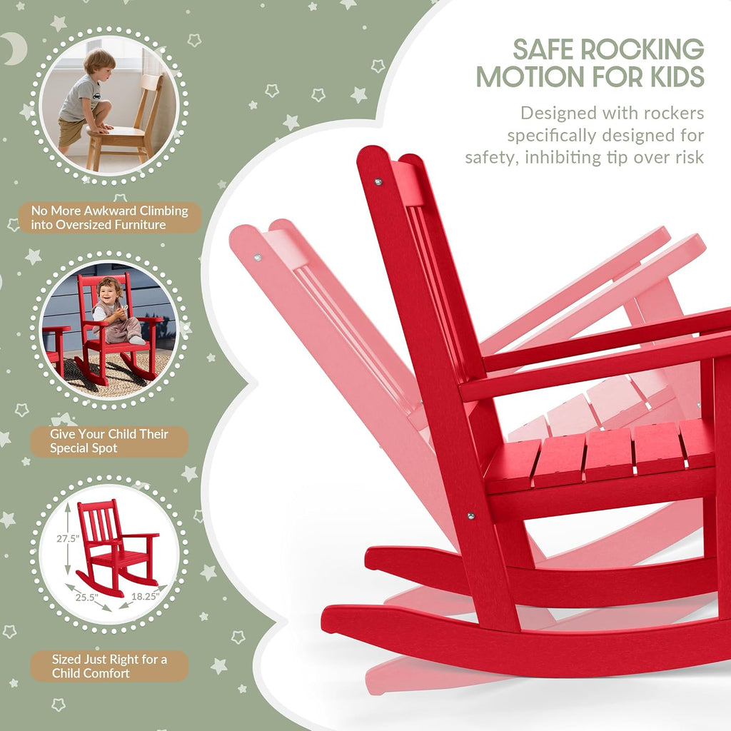 WestinTrends Malibu Outdoor HDPE Plastic Preschool Toddler Rocking Chairs (Set of 2), Red
