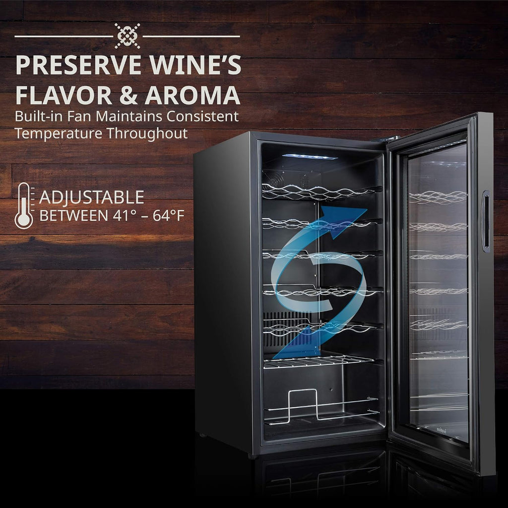 Ivation 28 Bottle Compressor Wine Cooler Refrigerator with Wi-Fi Smart App Control Cooling System | Large Freestanding Wine Cellar Fridge For Red White Champagne or Sparkling, Black Glass Door & Lock
