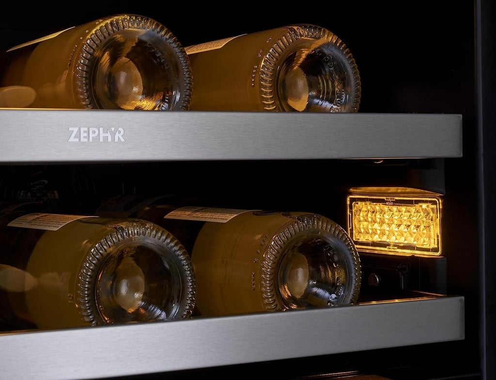 Zephyr PRWB24C32C Presrv 24 Inch Wide 21 Bottle Capacity and 64 Can Capacity Wine and Beverage Cooler Combo with 3-Color LED Lighting - Stainless Steel