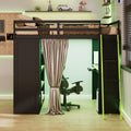 Full Gaming Loft Bed with Wardrobe & Desk & Charging Station & RGB Light,Esports Wood Loft Bed Frame with Storage Shelves,Curtains and DIY Pegboard,Space Saving,No Box Spring Needed,Black Green
