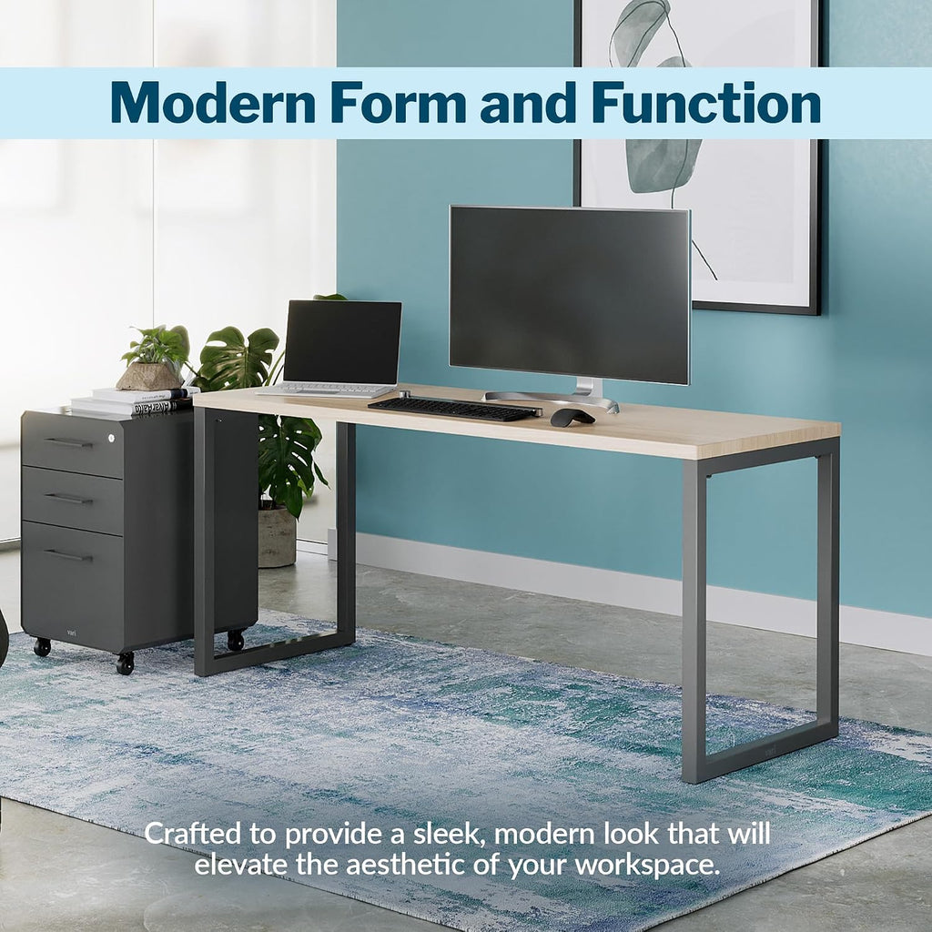 Vari 60x24 Modern Table- Large Computer Desk by Varidesk- Light Wood Study Writing Desk- Sturdy Slim Legs, Durable Laminate Finish, Heavy Duty Table, Easy Assembly