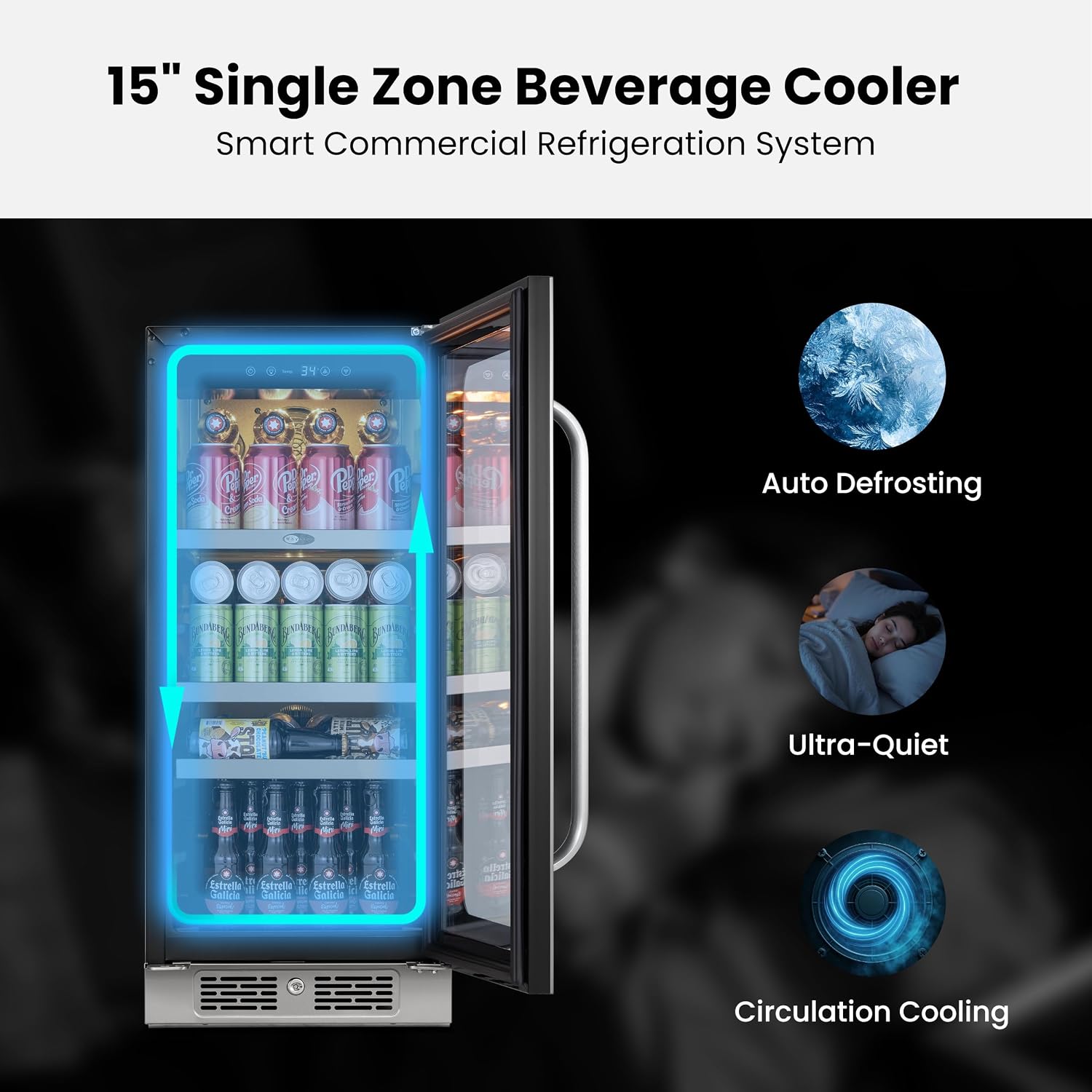 Whynter Beverage Refrigerator 15 inch Drink Fridge with Glass Door Beverage Fridge Cooler 80 Can Under Counter Built in Freestanding Fridge 34-54°F for Soda Beer Home Bar Luxury Series