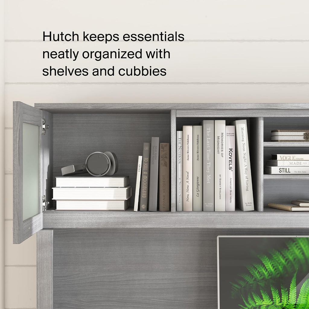 Bush Furniture Somerset L Shaped Desk with Hutch in Platinum Gray | Corner Computer Table with Drawers, Cabinets and Pullout Keyboard/Laptop Tray for Home Office