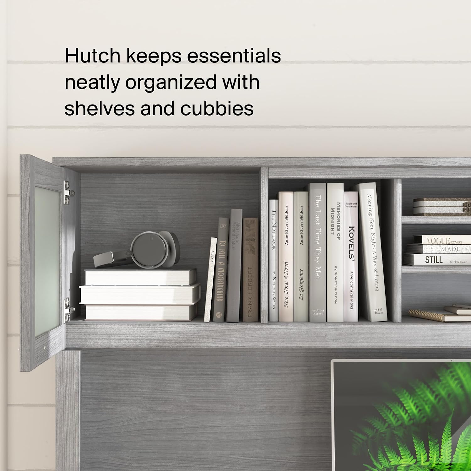 Bush Furniture Somerset L Shaped Desk with Hutch in Platinum Gray | Corner Computer Table with Drawers, Cabinets and Pullout Keyboard/Laptop Tray for Home Office