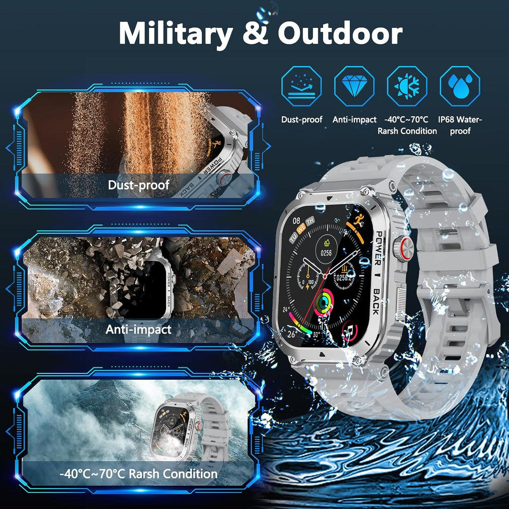Military Smart Watch with GPS and Map(Answer/Make Call), Smartwatches with Health Monitor, Compass/Altitude/Air Pressure,100+ Sport Modes, Fitness Tracker for Android/iPhone (with GPS+Map, Gray)