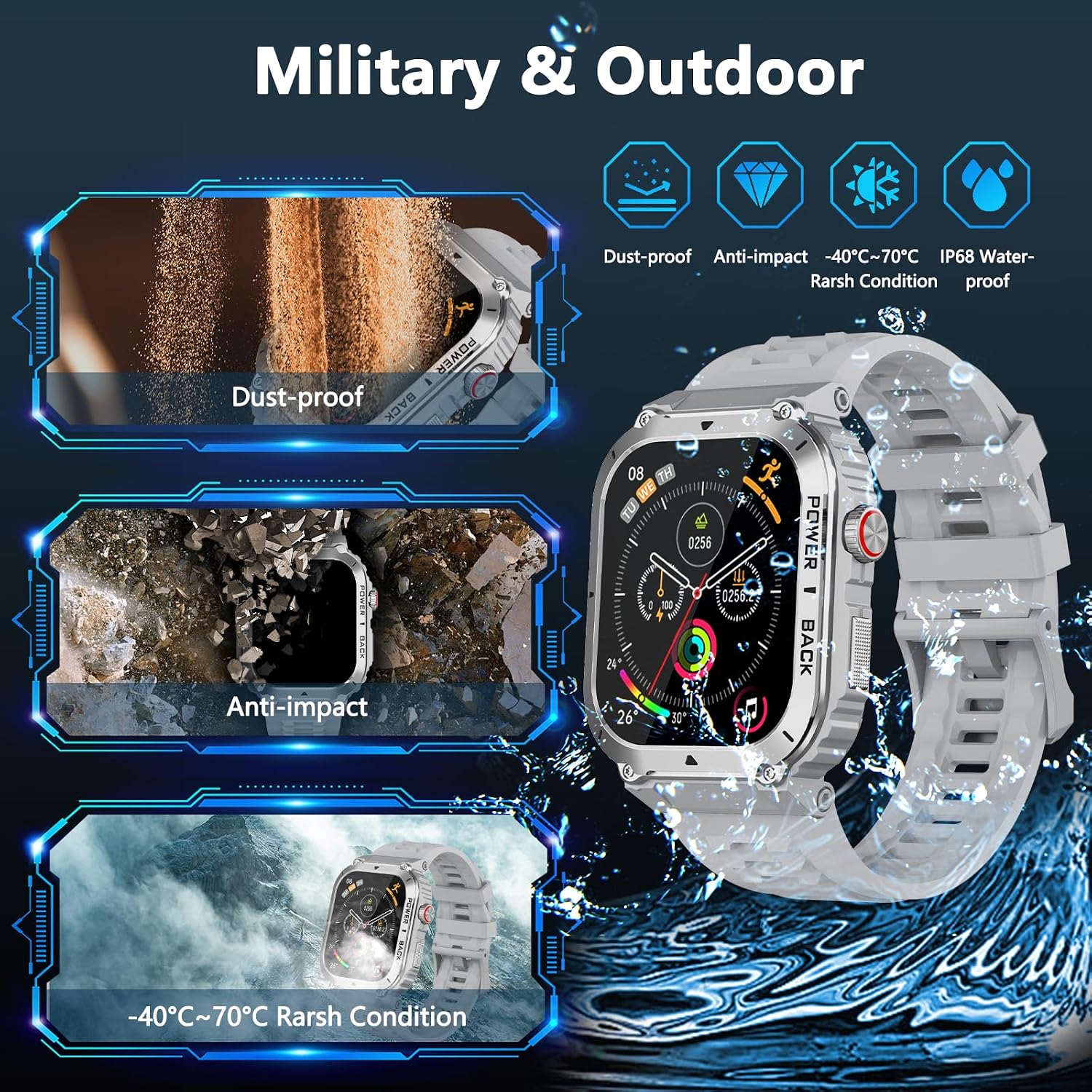 Military Smart Watch with GPS and Map(Answer/Make Call), Smartwatches with Health Monitor, Compass/Altitude/Air Pressure,100+ Sport Modes, Fitness Tracker for Android/iPhone (with GPS+Map, Gray)