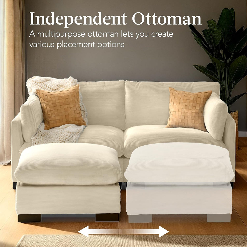 Best Choice Products Modern Loveseat Sofa for Living Room, Corduroy Recliner, Removable Cover, Spring Cushions, Solid Wood Frame, Easy Assembly for Small Spaces, 82in – Ivory