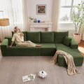 135' Cloud Sectional Couch with L-Shape Chaise, Modern Modular Comfy Sofa Chaise Longue, Upholstered Corduroy Couches Sleeper with Deep Seat for Living Room Bedroom, No Assembly Required, Green