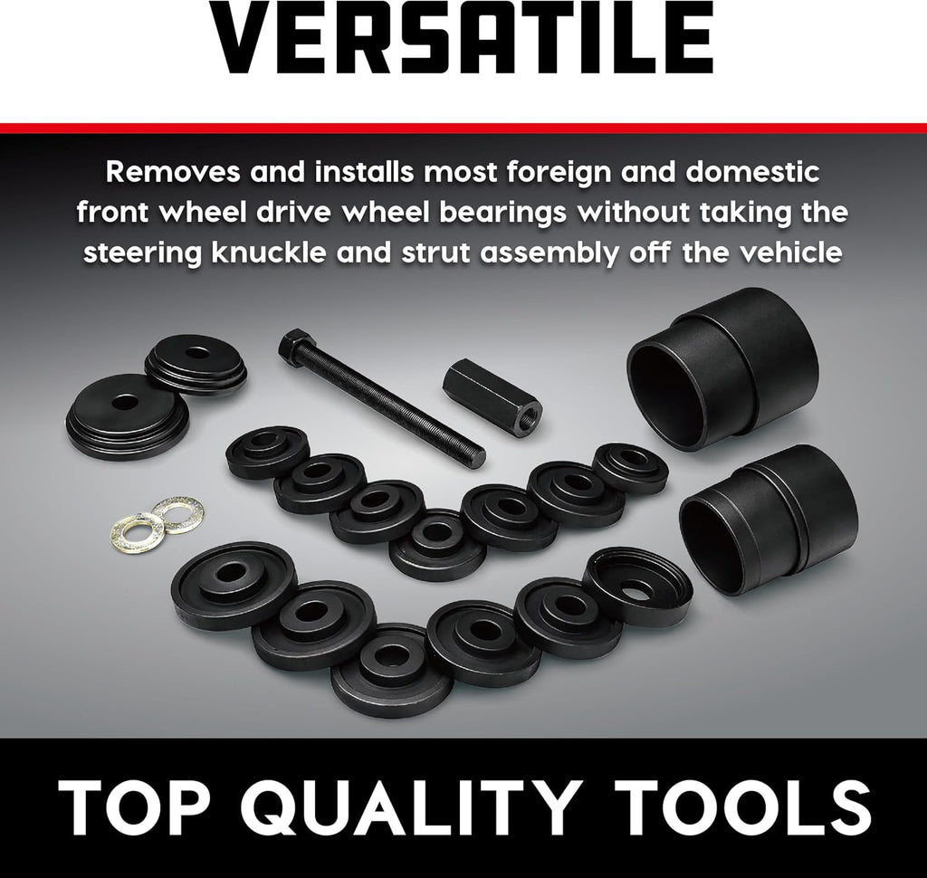Powerbuilt Front Wheel Drive Bearing Removal and Installation Tool Set, Domestic and Import, 23 Piece Kit with Adapters - 648741